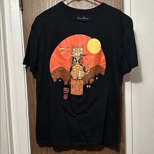 Threadless - Black Graphic T-Shirt with Fuedal Japanese Cat Design - Men’s LARGE